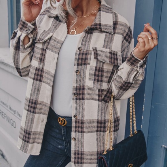 Bellanblue Tops - Cozy Plaid Button up Oversized Jacket Shacket Boyfriend